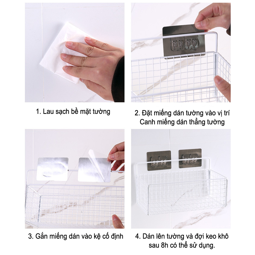 Kệ đựng đồ đa năng dán tường hình chữ nhật chất liệu sắt không rỉ kệ đựng đồ nhà tắm dán tường