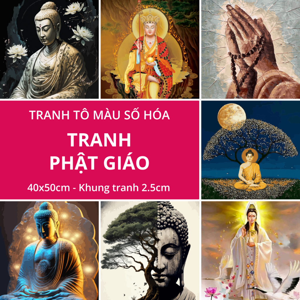 Tranh sơn dầu số hóa DIY đã căng khung khổ 40x50cm - Tranh Phật hoa sen-🙏Decor Home An🙏