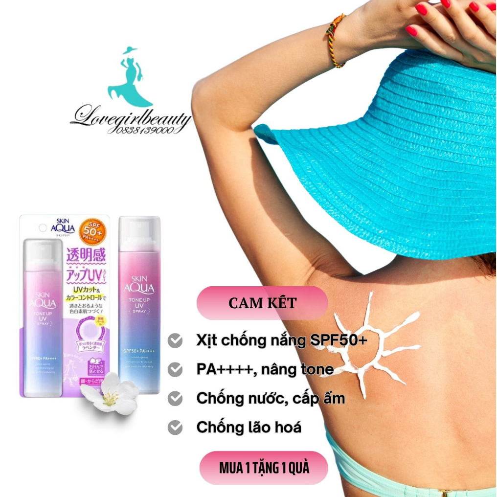 Chống nắng Skin Aqua xịt chống nắng body mặt nâng tone trắng da bảo vệ da SPF 50+PA++++ [Tặng máy massage mặt]