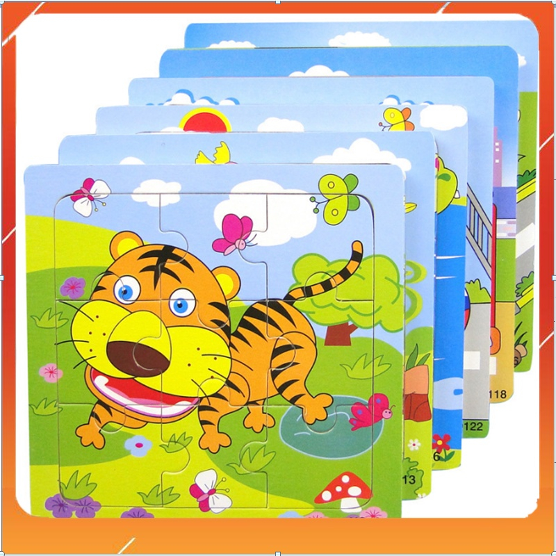 Tranh ghép hình cho bé - Tranh ghép gỗ gồm 1 hình 9 mảnh, kích thước 15x15cm, màu sắc rõ nét.
