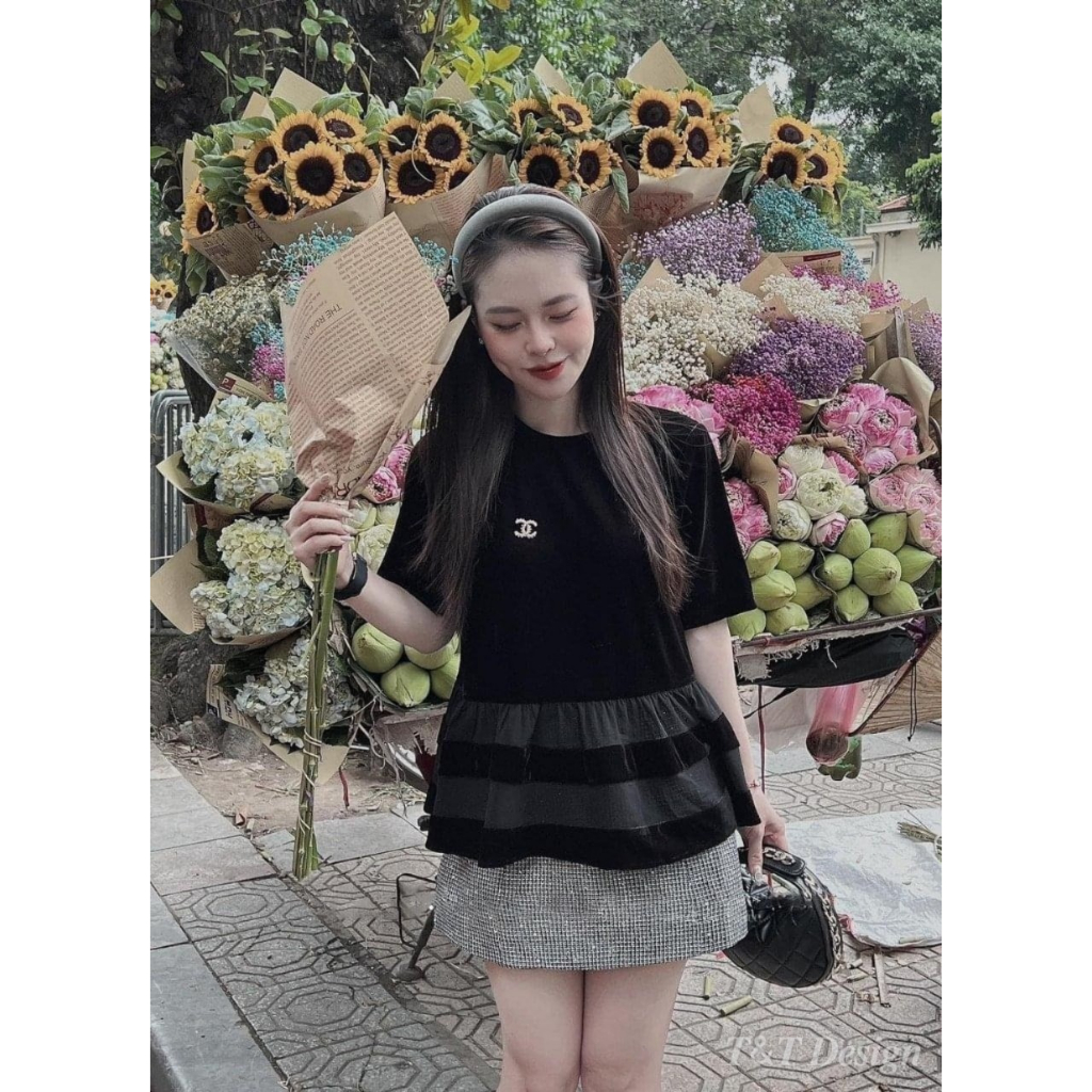 Set đồ nữ áo nhung kèm chân váy kim sa dáng ngắn, Set đồ nữ đi chơi áo cộc tay babydoll kèm chân váy chữ S cao cấp LOẠI1