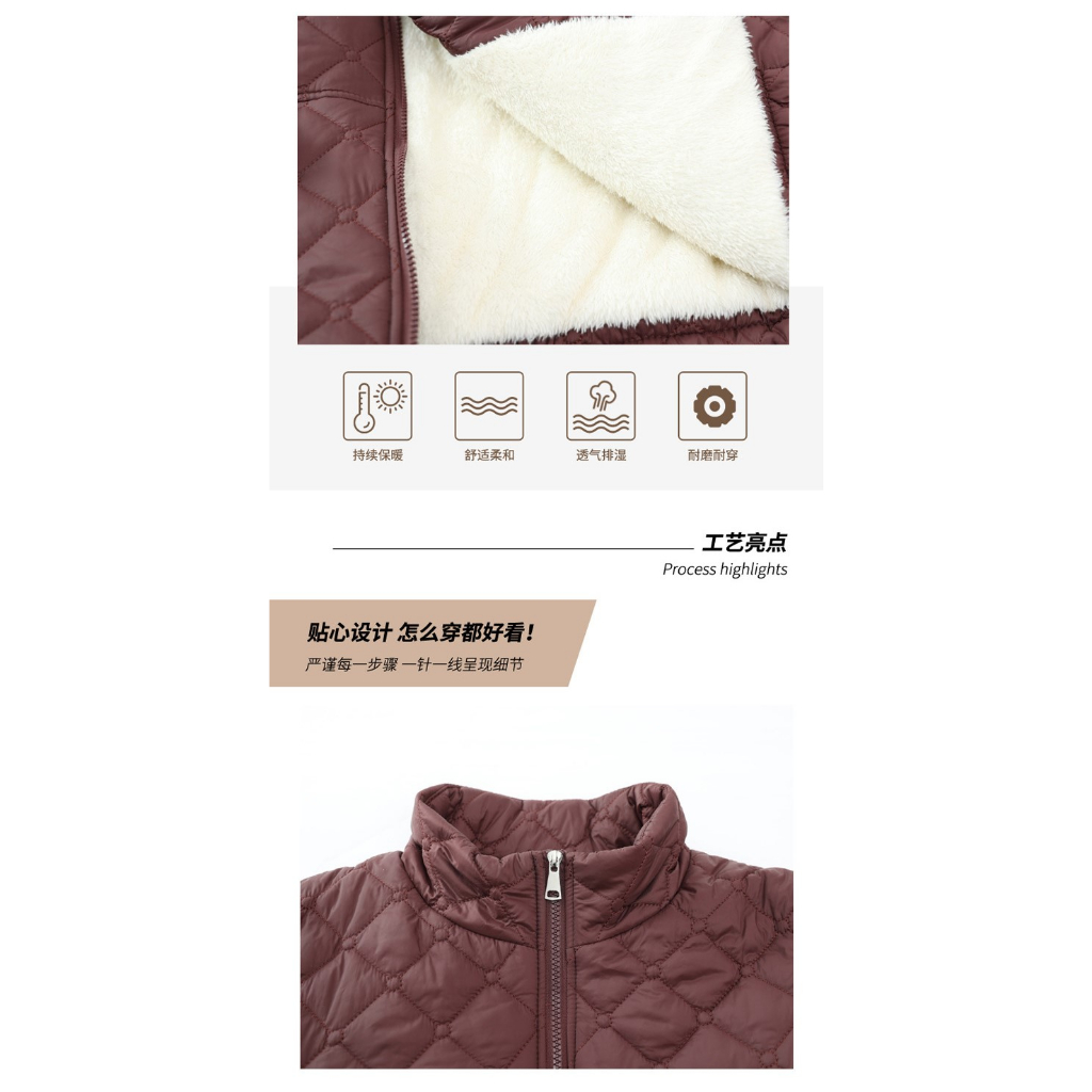 Áo Khoác Bông Dáng Ngắn Lót Lông Cừu Mùa Đông Cho Mẹ AK08 - Hàng Quảng Châu Cao Cấp