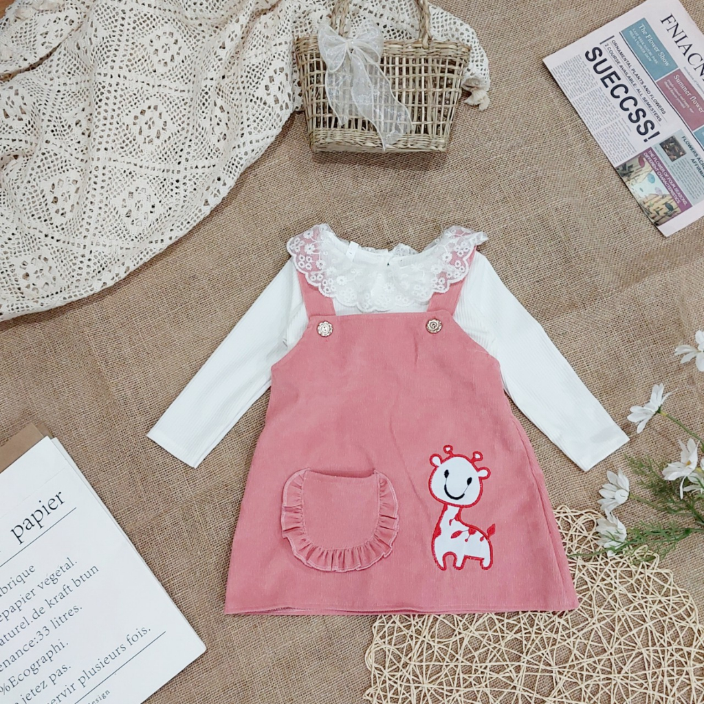 Set yếm hươu hồng QATE612 cho bé gái TB98