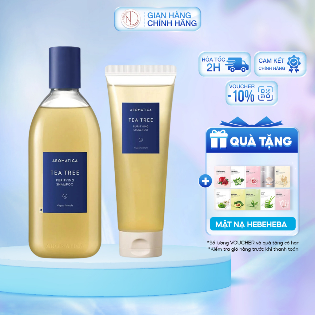 Dầu gội tràm trà cho da dầu AROMATICA Tea Tree Purifying Shampoo 180ml 400ml