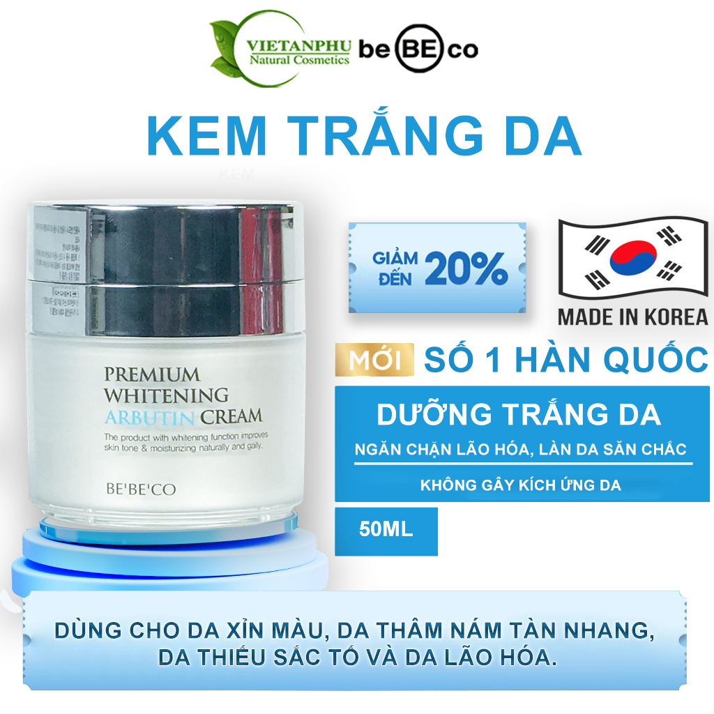 Bebeco Kem dưỡng trắng & phục hồi da cao cấp BEBECO PREMIUM WHITENING ARBUTIN CREAM 50ml