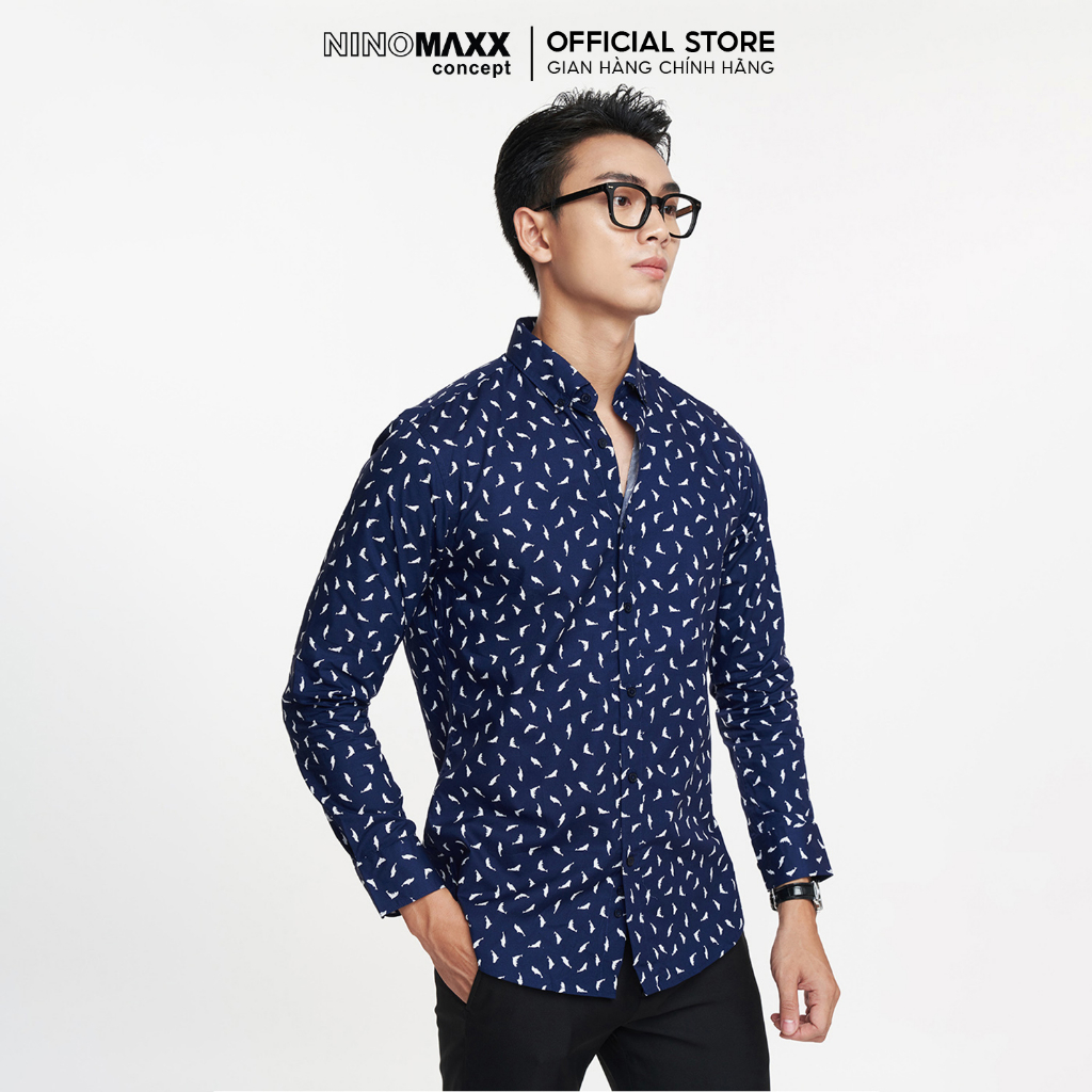 N&M Áo sơ mi nam tay dài họa tiết slim fit 1910182