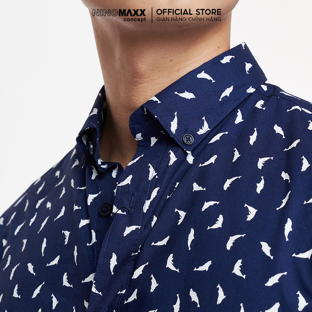 N&M Áo sơ mi nam tay dài họa tiết slim fit 1910182