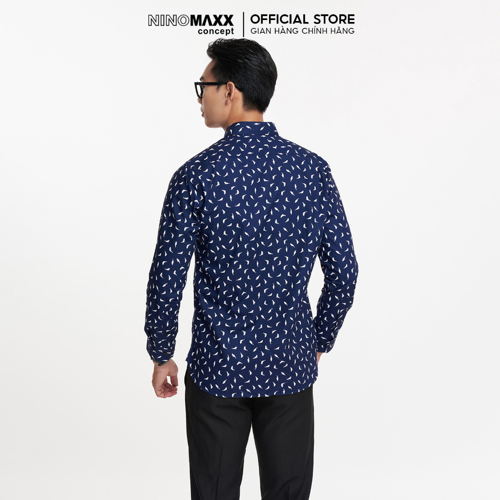 N&M Áo sơ mi nam tay dài họa tiết slim fit 1910182