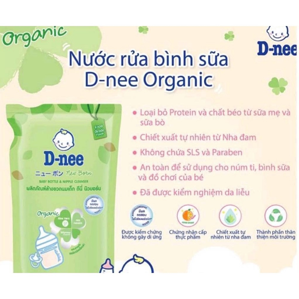 Nước rửa bình sữa Dnee organic Thái trà xanh túi 600ml/ chai 620ml