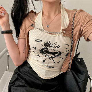 HÀNG SẴN Set 2 áo croptop kèm áo yếm thun gân ôm body y2k AK64