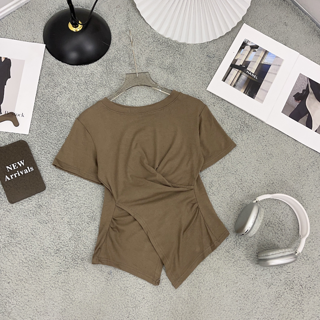 Áo Thun Xoắn Eo Cổ Tròn, Áo Cộc Tay Vạt Chéo Bigsize 80kg MA3116