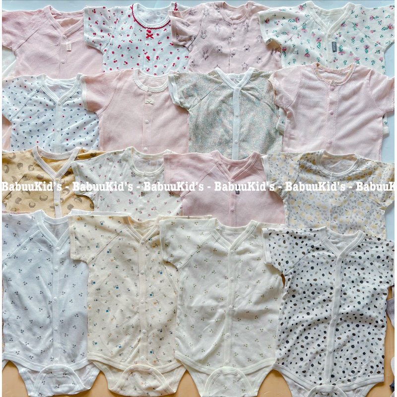 Bộ đồ liền thân cotton, thông hơi tay ngắn cài cúc trước Body chip Bodysuit cộc tay cho bé trai và gái