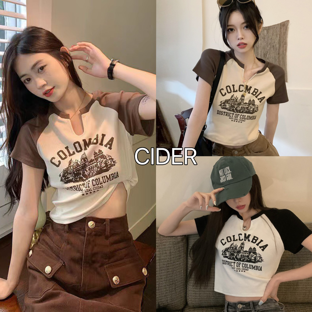 Áo Kiểu Croptop COLOMBIA Tay Ngắn Cổ Khoét U