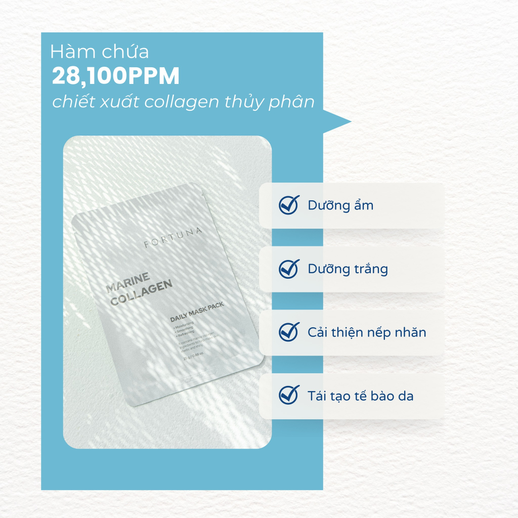 Mặt Nạ Cấp Ẩm Thuần Chay Fortuna Marine Collagen Daily Mask Pack