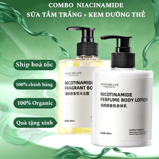 Combo sữa dưỡng thể, sữa tắm dưỡng trắng hương nước hoa Nicotinamide Niacinamide MAYCREATE  nội địa Trung 500ml