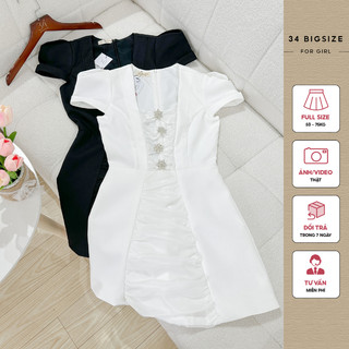 Đầm tơ ngực 34DA018 34 Bigsize, đầm bigsize tay ngắn kết hoa đá form A, đầm dự tiệc, hẹn hò sang chảnh