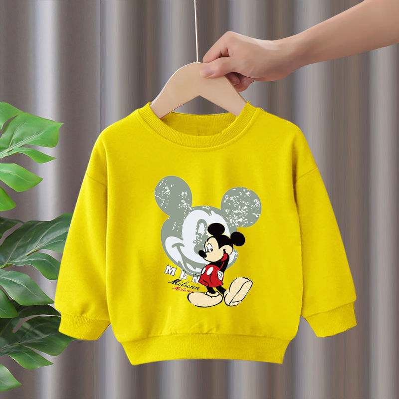Áo nỉ thu đông  dày tay hình mickey dễ thương chất da cá cho bé