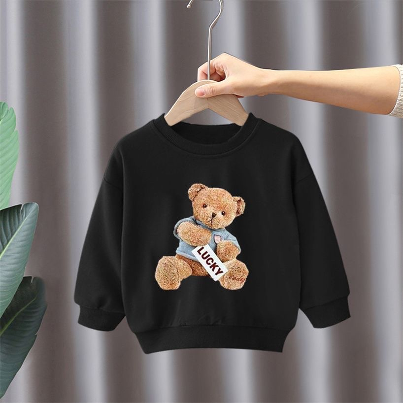 Áo nỉ dài tay chất da cá hình gấu nâu mặc thu đông cho bé