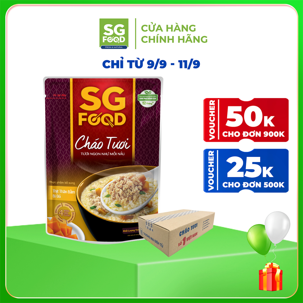 Thùng 30 Gói Cháo tươi Sài Gòn Food Thịt thăn bằm & Bí đỏ 240g