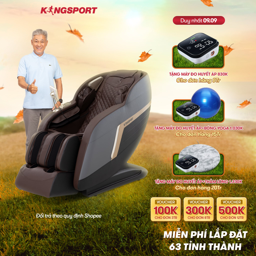 Ghế massage toàn thân cao cấp KINGSPORT G80 hệ thống con lăn 3D hiện đại, điều khiển bằng giọng nói thông minh