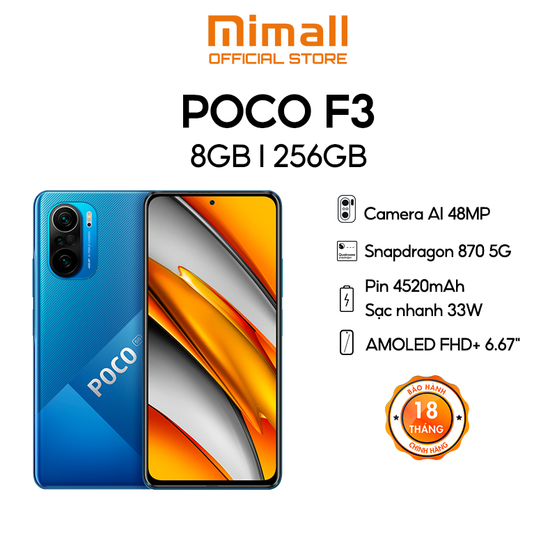 Điện thoại Xiaomi POCO F3 8GB l 256GB - Snapdragon 870 5G - AMOLED 120Hz - Loa kép chuẩn Dolby Atmos® - Chính hãng