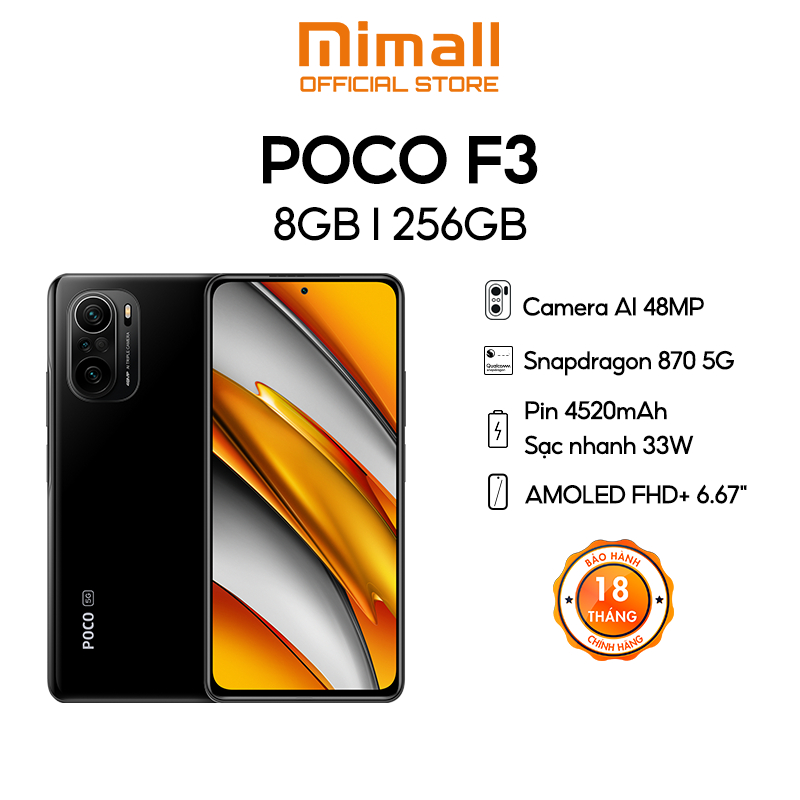 Điện thoại Xiaomi POCO F3 8GB l 256GB - Snapdragon 870 5G - AMOLED 120Hz - Loa kép chuẩn Dolby Atmos® - Chính hãng