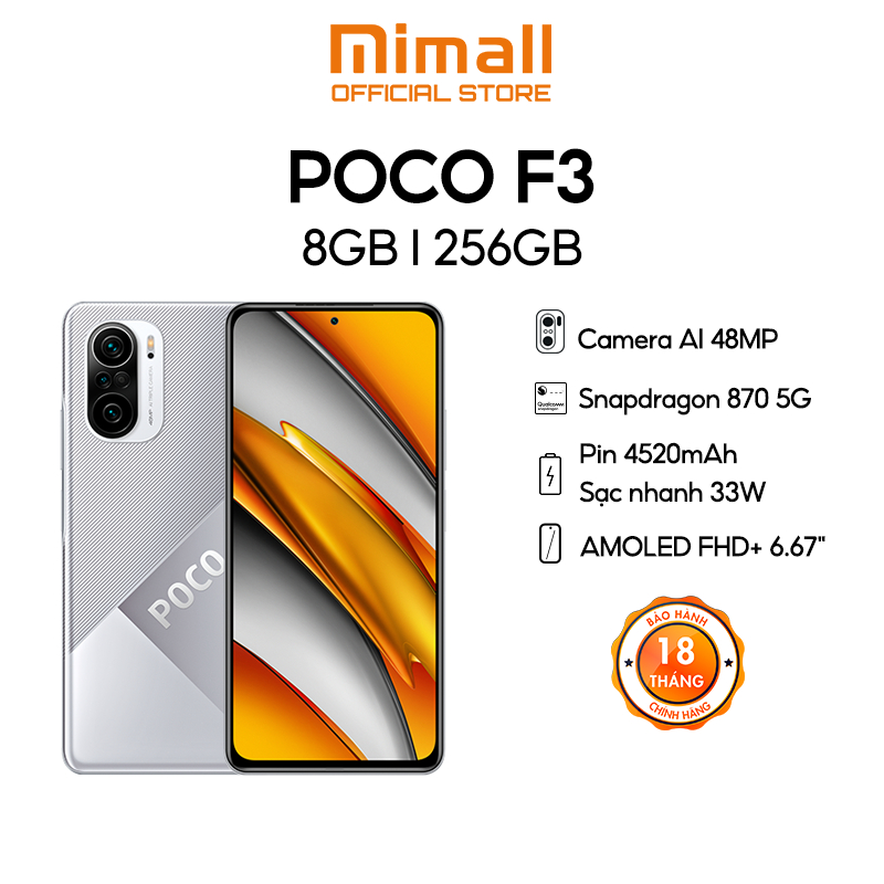 Điện thoại Xiaomi POCO F3 8GB l 256GB - Snapdragon 870 5G - AMOLED 120Hz - Loa kép chuẩn Dolby Atmos® - Chính hãng
