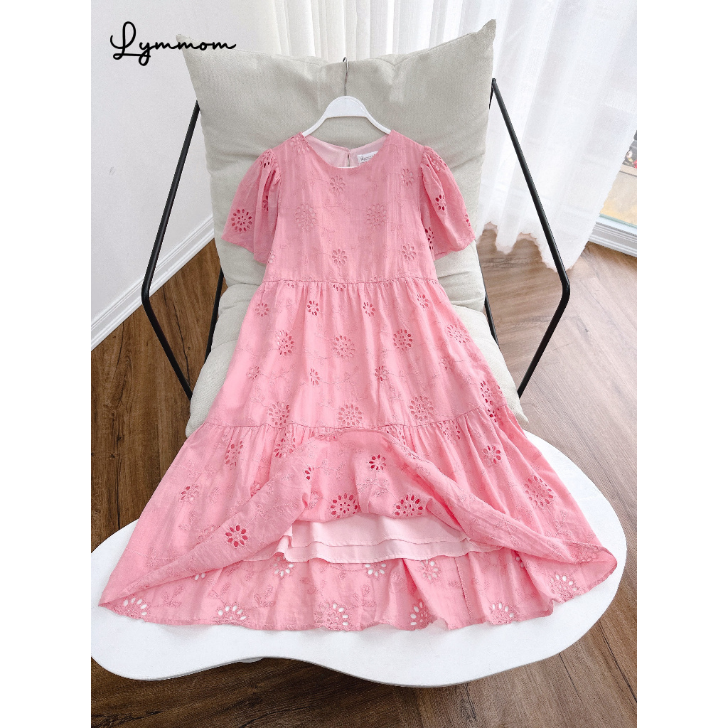 Đầm Bầu Thiết Kế LYMMOM Tay Cộc Dáng Váy Suông Chất Liệu Thô Thêu Cao Cấp Đi Chơi, Đi Tiệc, Công Sở VB007