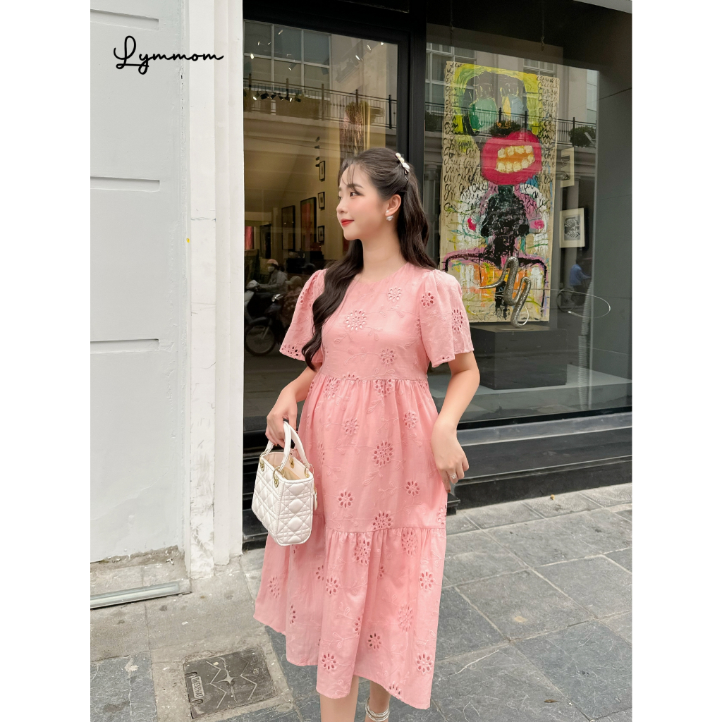 Đầm Bầu Thiết Kế LYMMOM Tay Cộc Dáng Váy Suông Chất Liệu Thô Thêu Cao Cấp Đi Chơi, Đi Tiệc, Công Sở VB007