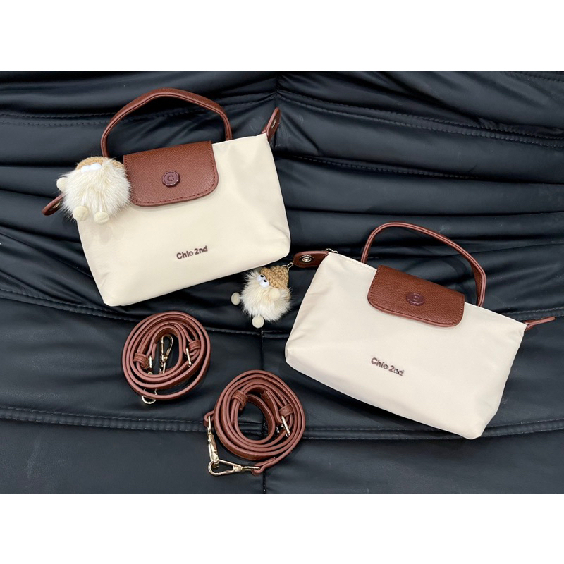 🔥Túi xách đeo chéo nữ CHIO 2ND CROSSBAG chất vải chống thấm dày dặn màu kem phối nâu size 19 cm