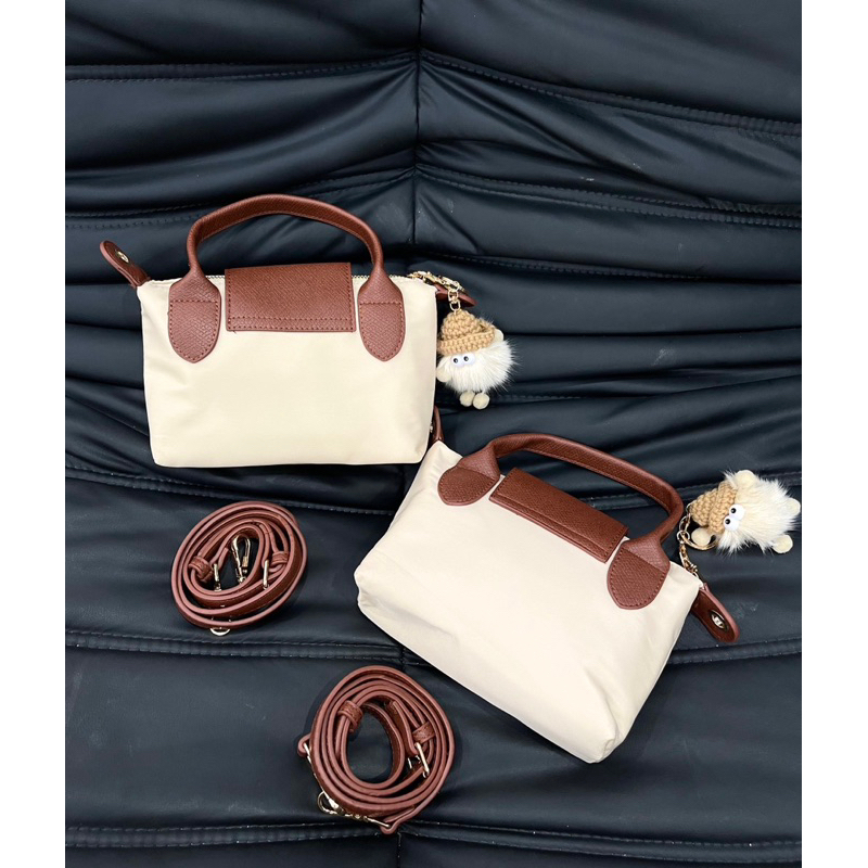 🔥Túi xách đeo chéo nữ CHIO 2ND CROSSBAG chất vải chống thấm dày dặn màu kem phối nâu size 19 cm