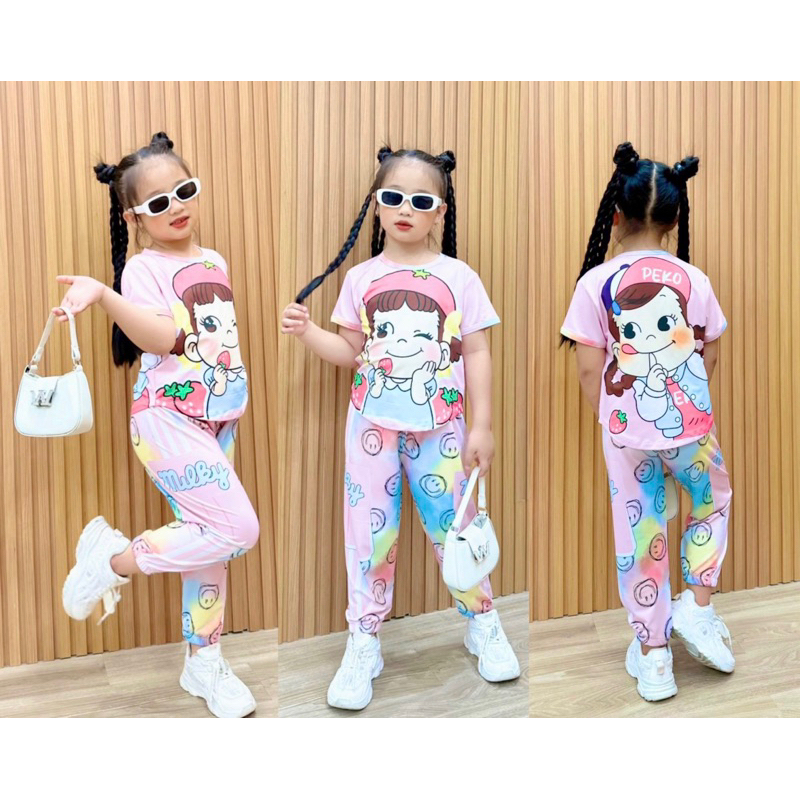 Bộ 3d thun lạnh cho bé gái tay ngắn quần dài dài tay thu đông size nhí đại từ 9 đến 40kg