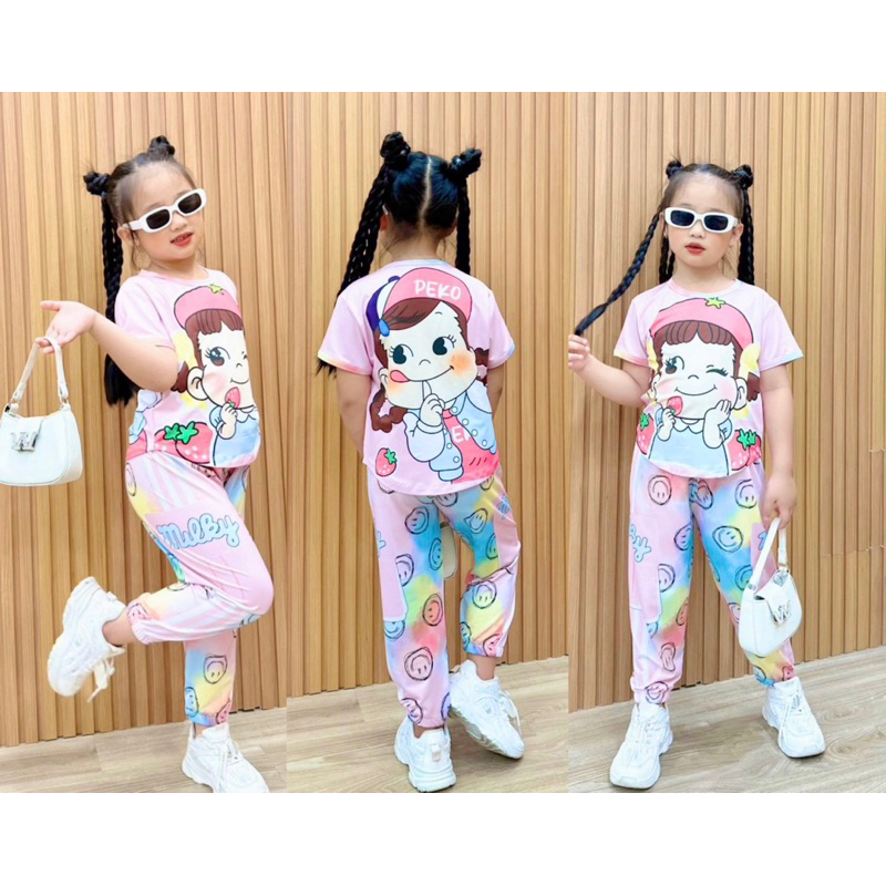 Bộ 3d thun lạnh cho bé gái tay ngắn quần dài dài tay thu đông size nhí đại từ 9 đến 40kg