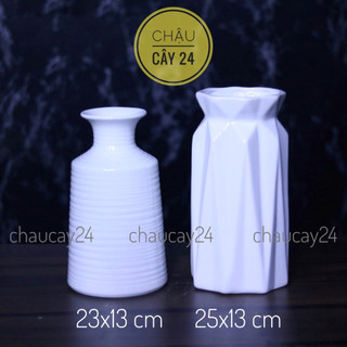 Bình hoa decor trang trí để bàn, lọ hoa gốm sứ Bát Tràng dáng miệng loe