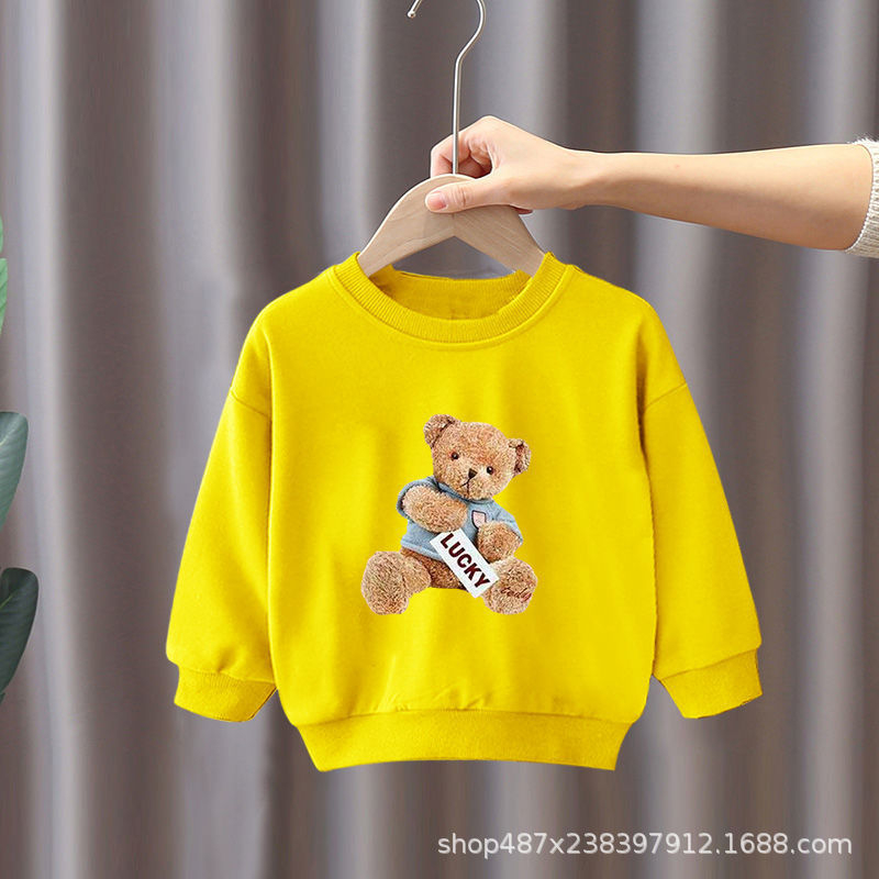 Áo nỉ dài tay chất da cá hình gấu nâu mặc thu đông cho bé