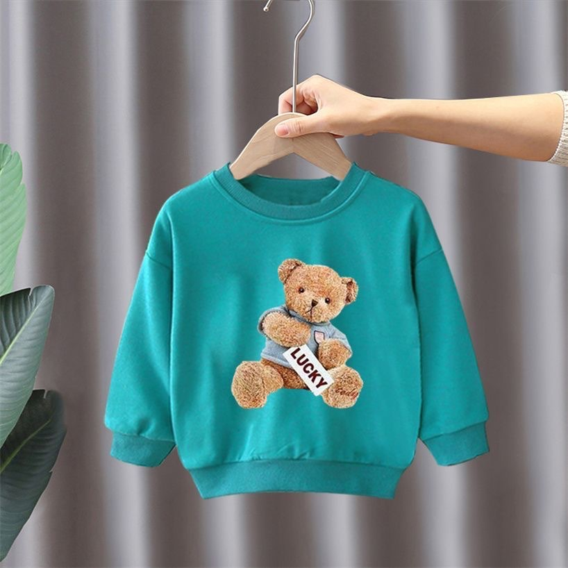 Áo nỉ dài tay chất da cá hình gấu nâu mặc thu đông cho bé