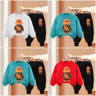 Bộ thu đông dài tay gấu baby đội mũ 3 màu cho bé trai bé gái