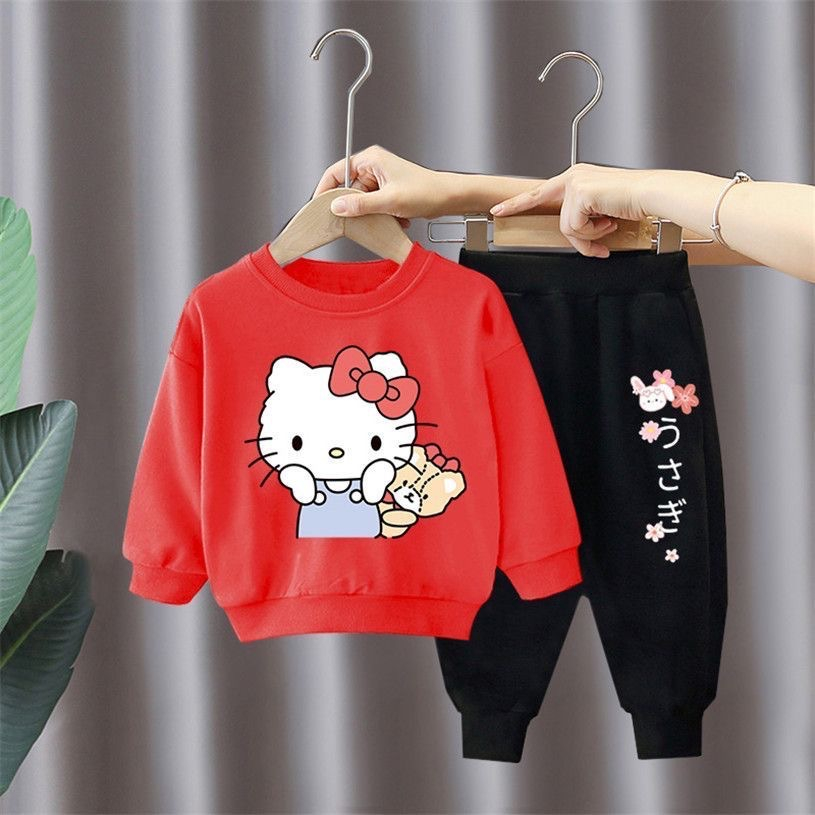 Bộ nỉ thu đông dài tay hình kitty dễ thương cho bé gái
