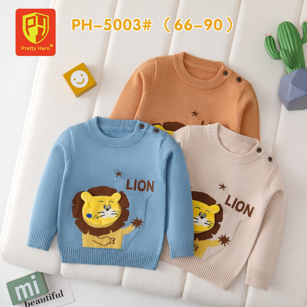 Áo Sweater Len Bé Trai LION, Áo Len Dài Tay Bé Trai (Mã PH-1020 / PH-5003) - Áo Len Cho Bé Trai (Size 66-90)