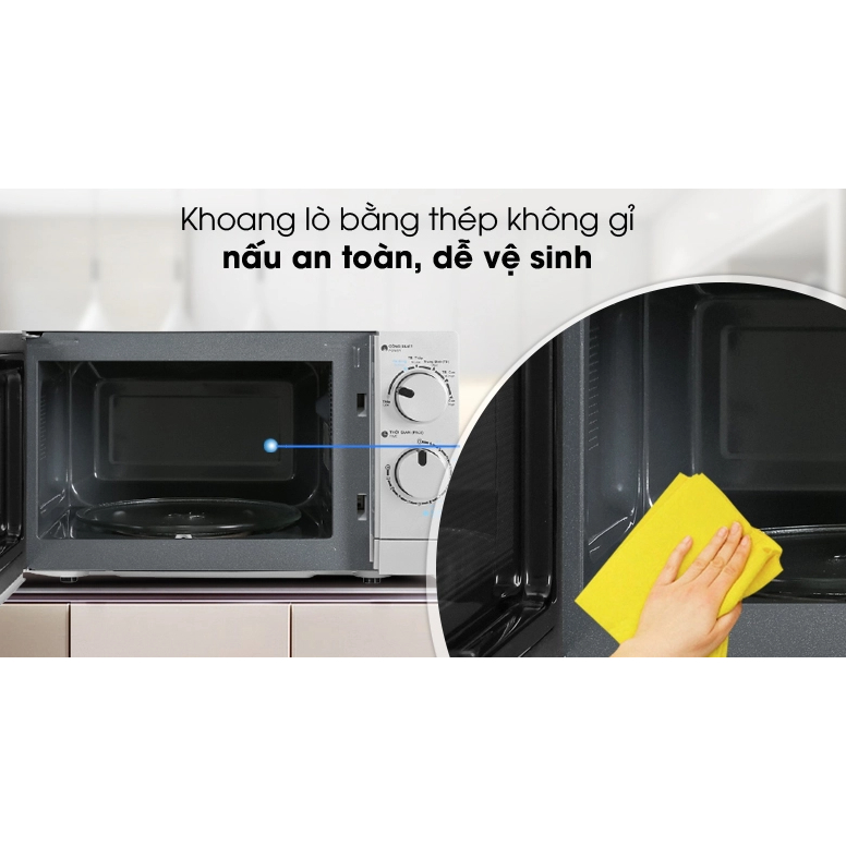 Lò vi sóng Sharp R-207VN-SL 20 lít, không nướng, mặt bạc, chính hãng, bảo hành 12 tháng