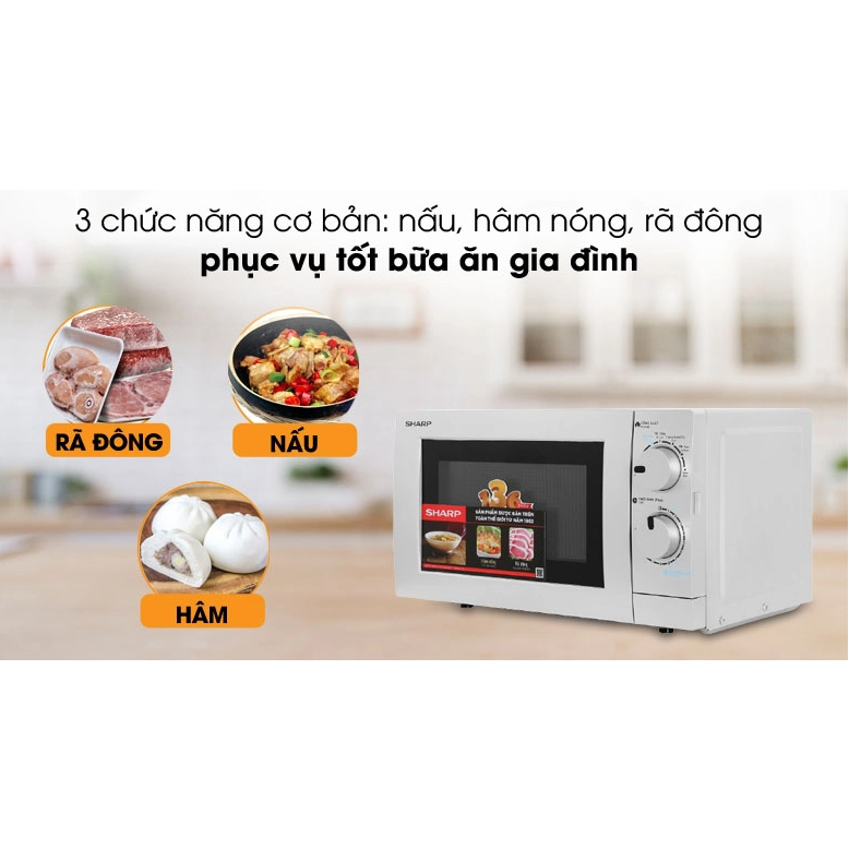 Lò vi sóng Sharp R-207VN-SL 20 lít, không nướng, mặt bạc, chính hãng, bảo hành 12 tháng