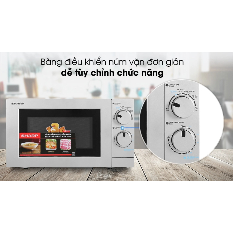Lò vi sóng Sharp R-207VN-SL 20 lít, không nướng, mặt bạc, chính hãng, bảo hành 12 tháng