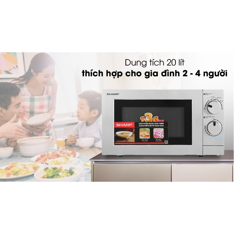 Lò vi sóng Sharp R-207VN-SL 20 lít, không nướng, mặt bạc, chính hãng, bảo hành 12 tháng