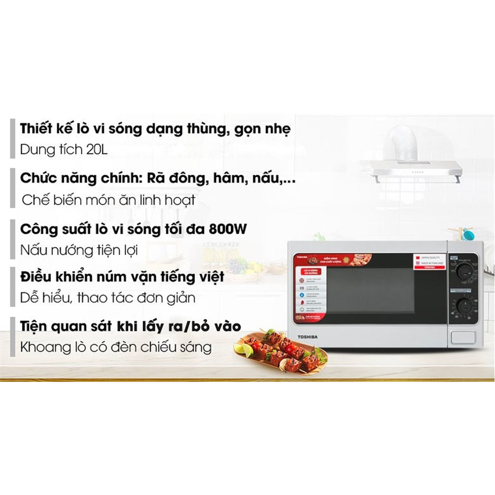 Lò vi sóng Toshiba ER-SGM20VN 20lít, có nướng, nhập khẩu Thái Lan, chính hãng, bảo hành 12 tháng