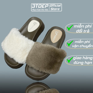 Dép lông nữ quai ngang, dép bông 3TDEP, hàng cao cấp đế dày 4cm, chuẩn size