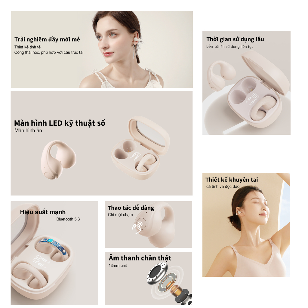 Tai nghe Amgras Future Spacebud II Pro 3C31, bluetooth earphone, dẫn truyền xương, không dây, nhét tai, nghe nhạc