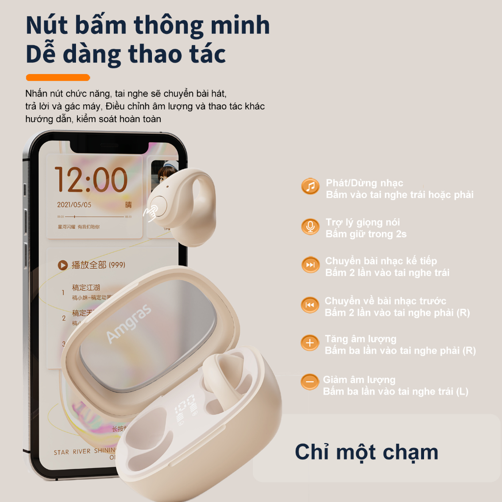 Tai nghe Amgras Future Spacebud II Pro 3C31, bluetooth earphone, dẫn truyền xương, không dây, nhét tai, nghe nhạc