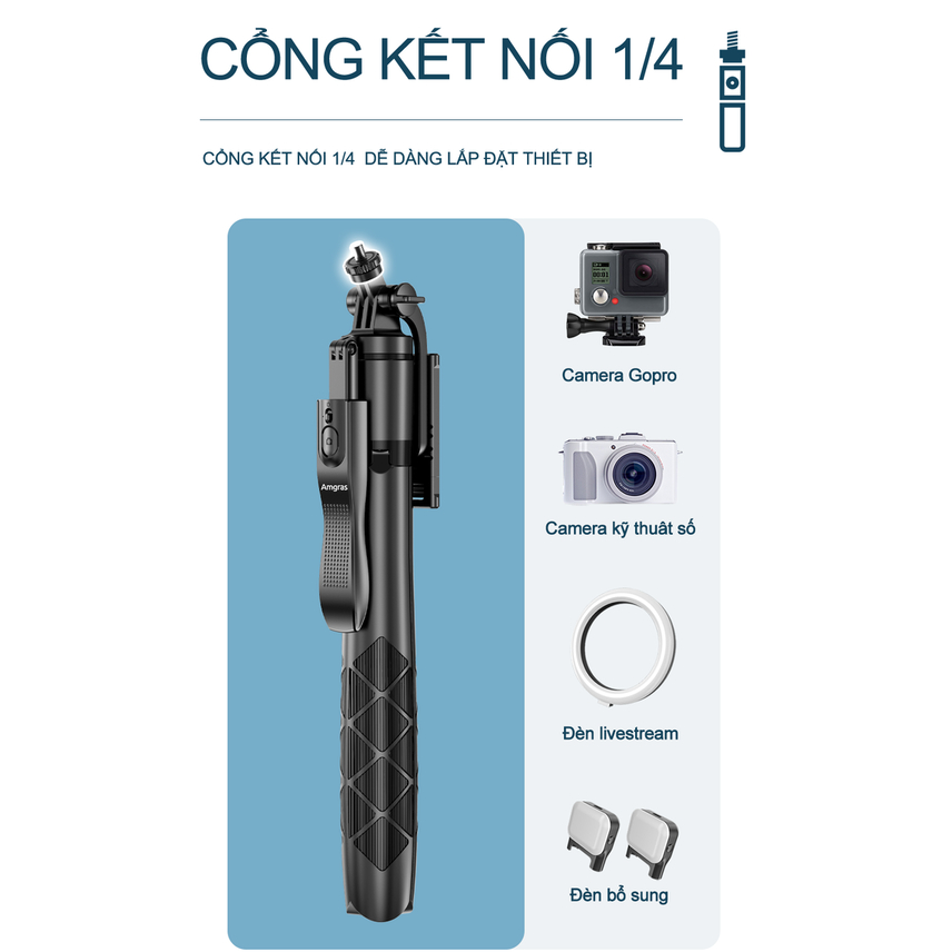 Gậy selfie, Tripod Chống Rung, Gimbal Amgras Tripod S01 Pro 3C39, Chân đế đứng