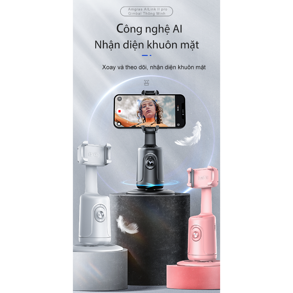 Gimbal Điện Thoại Amgras AILink II Pro 3C37 Giá Đỡ Điện Thoại Theo Dõi Khuôn Mặt