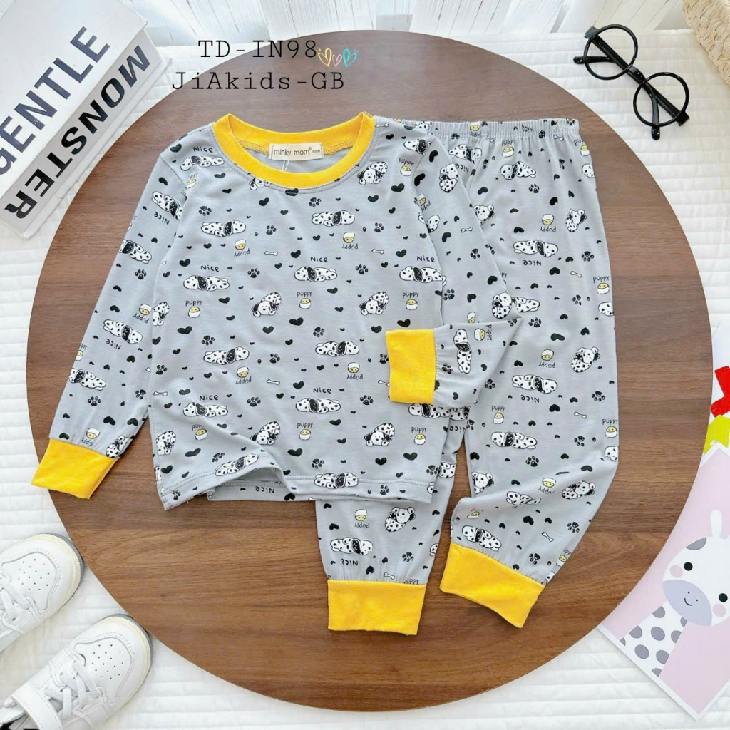 Bộ Dài Tay Thun Lạnh MINKY MOM In Hình Động Vật Dễ Thương Cho Bé cho bé 0 - 6 tuổi